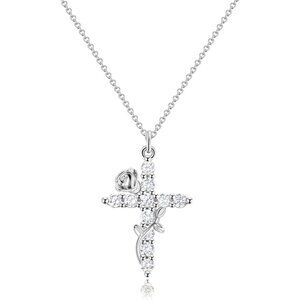 Women C Flower Cross, Silver 14K Gold Plated Crown Cross Necklace - Non-Tarnish